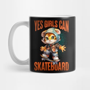 Yes Girls Can Skateboard - Cute Skateboarder Skater Cat Mug